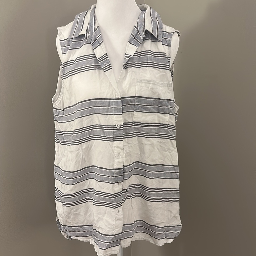 NWT beach lunch lounge Striped Sleeveless Tunic Length Button-down, Sz L